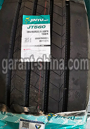 Jinyu JT560 (руль/прицеп) 385/65 R22.5 160K 20PR - Фото протектора с этикеткой и упаковкой